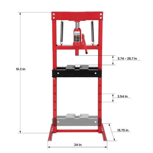Dulytek 12 Ton Hydraulic Benchtop Shop Press with Adjustable Height Bed