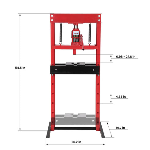 Dulytek 20 Ton Hydraulic Benchtop Shop Press with Adjustable Height Bed