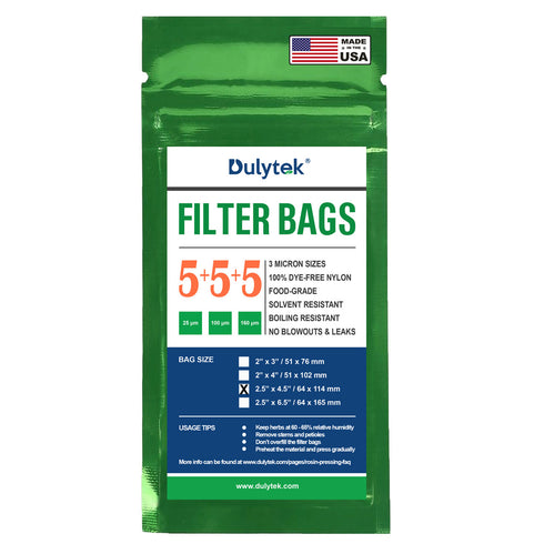 Dulytek® Premium Nylon Press Filter Bags, 2.5" x 4.5", Various Micron Mesh Sizes, Free Packing Card, Zero Blowouts
